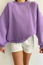 Purple Casual Solid Basic O Neck Tops