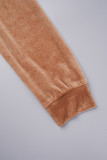Rose Red Sexy Solid Patchwork Draw String Hooded Collar Long Sleeve Two Pieces