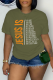 Army Green Casual Street Print Patchwork Letter O Neck T-Shirts