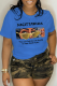 Royal Blue Street Daily Print Patchwork Letter O Neck T-Shirts