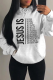 White Casual Daily Print Draw String Letter Hooded Collar Tops