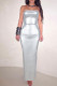 Silver Sexy Solid Patchwork Strapless Dresses