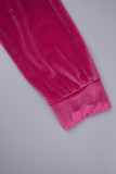 Rose Red Sexy Solid Patchwork Draw String Hooded Collar Long Sleeve Two Pieces
