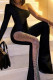 Black Casual Solid Patchwork Backless Oblique Collar Skinny Jumpsuits