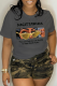 Dark Gray Street Daily Print Patchwork Letter O Neck T-Shirts