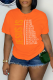 Orange Casual Street Print Patchwork Letter O Neck T-Shirts