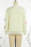 White Casual Letter Patchwork Cardigan Outerwear