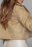 Army Green Sweet Solid Patchwork Pocket Buckle Turndown Collar Outerwear