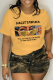 Yellow Street Daily Print Patchwork Letter O Neck T-Shirts