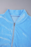 Sky Blue Casual Solid Patchwork Long Sleeve Two Pieces