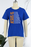 Royal Blue Casual Street Print Patchwork Letter O Neck T-Shirts