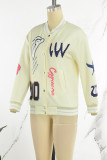 White Casual Letter Patchwork Cardigan Outerwear