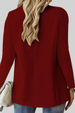 Red Casual Solid Cardigan Turn-back Collar Outerwear