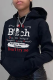 Black Casual Street Print Draw String Hooded Collar Tops