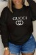 Black Casual Print Letter O Neck Tops