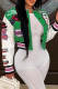 Green Casual Print Patchwork Buckle O Neck Outerwear