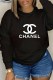 Black Street Print Letter O Neck Tops