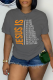 Dark Gray Casual Street Print Patchwork Letter O Neck T-Shirts