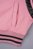 Pink Casual Letter Embroidery Patchwork Outerwear