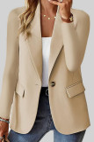 White Casual Solid Cardigan Turn-back Collar Outerwear