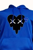 Blue Black Casual Print Patchwork Hooded Collar Long Sleeve Two Pieces
