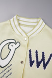 White Casual Letter Patchwork Cardigan Outerwear