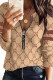 Light Brown Casual Print Patchwork Zipper O Neck Plus Size Tops