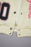 White Casual Letter Patchwork Cardigan Outerwear