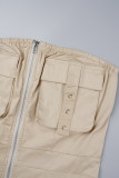 Apricot Street Solid Patchwork Pocket Zipper Strapless Straight Dresses