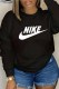 Black Casual Print Letter O Neck Tops