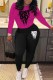 Rose Red Black Casual Print Letter O Neck Long Sleeve Two Pieces