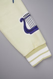 White Casual Letter Patchwork Cardigan Outerwear