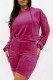 Rose Red Sexy Solid Patchwork Draw String Hooded Collar Long Sleeve Two Pieces
