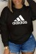 Black Casual Print Letter O Neck Tops
