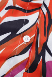 Red Casual Print Patchwork Shirt Collar Long Sleeve Two Pieces