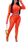 Blue Fashion Sexy Print Long Sleeve O Neck Jumpsuits