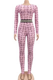 Blue Fashion Sexy Print Long Sleeve O Neck Jumpsuits