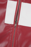 Red Casual Patchwork Cardigan Contrast Outerwear