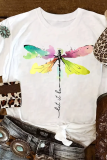 White Street Butterfly Print Patchwork O Neck T-Shirts