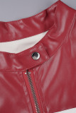 Red Casual Patchwork Cardigan Contrast Outerwear