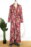 Red Casual Print Patchwork Shirt Collar Long Sleeve Two Pieces