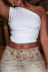 White Street Solid Patchwork One Shoulder T-Shirts
