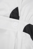 White Elegant Print Patchwork Buttons Turndown Collar A Line Dresses