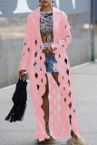 Pink Street Solid Hollowed Out Patchwork Turn-back Collar Outerwear