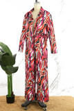 Red Casual Print Patchwork Shirt Collar Long Sleeve Two Pieces