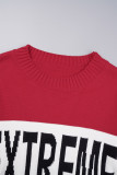Red Casual Letter Patchwork O Neck Tops