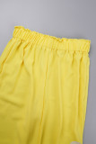Yellow Casual Solid Backless Off the Shoulder Half Sleeve Two Pieces