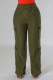Army Green Casual Solid Patchwork Regular High Waist Conventional Solid Color Trousers
