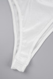 White Sexy Solid Hollowed Out O Neck Long Sleeve Two Pieces