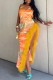Orange Sexy Print Patchwork Backless Slit Spaghetti Strap Long Dress Dresses